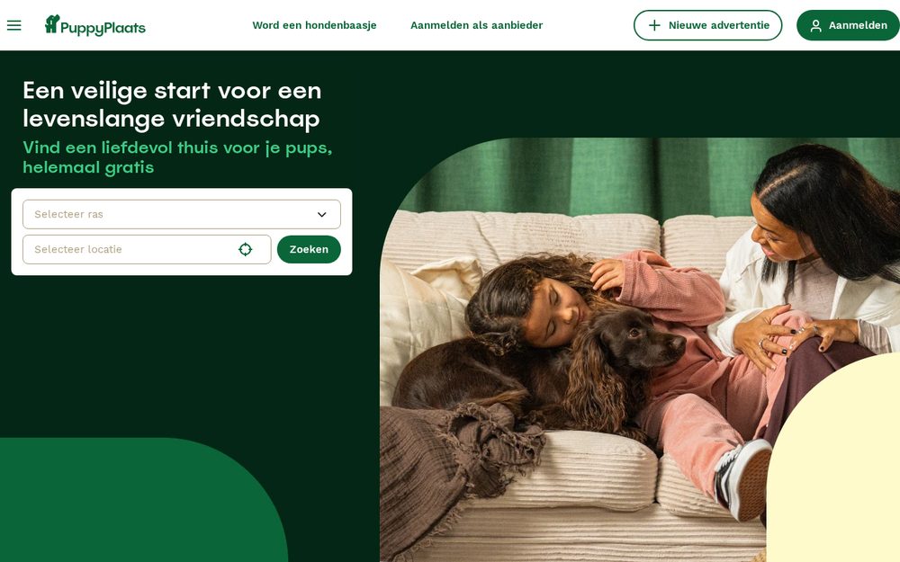 PuppyPlaats homepage, our marketplace in Netherlands