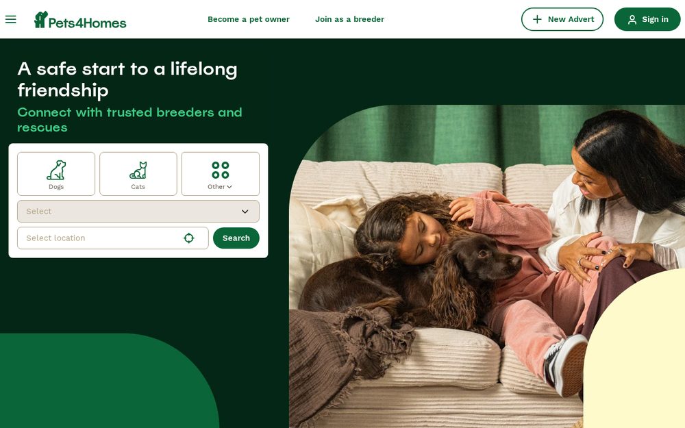 Pets4Homes homepage, our marketplace in United Kingdom