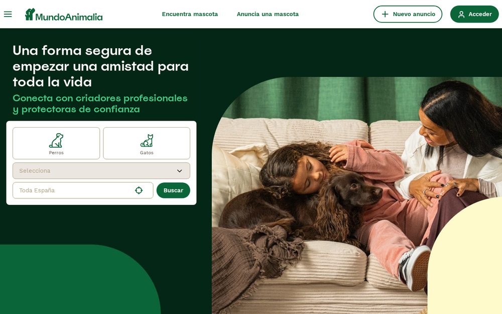 Mundo Animalia homepage, our marketplace in Spain